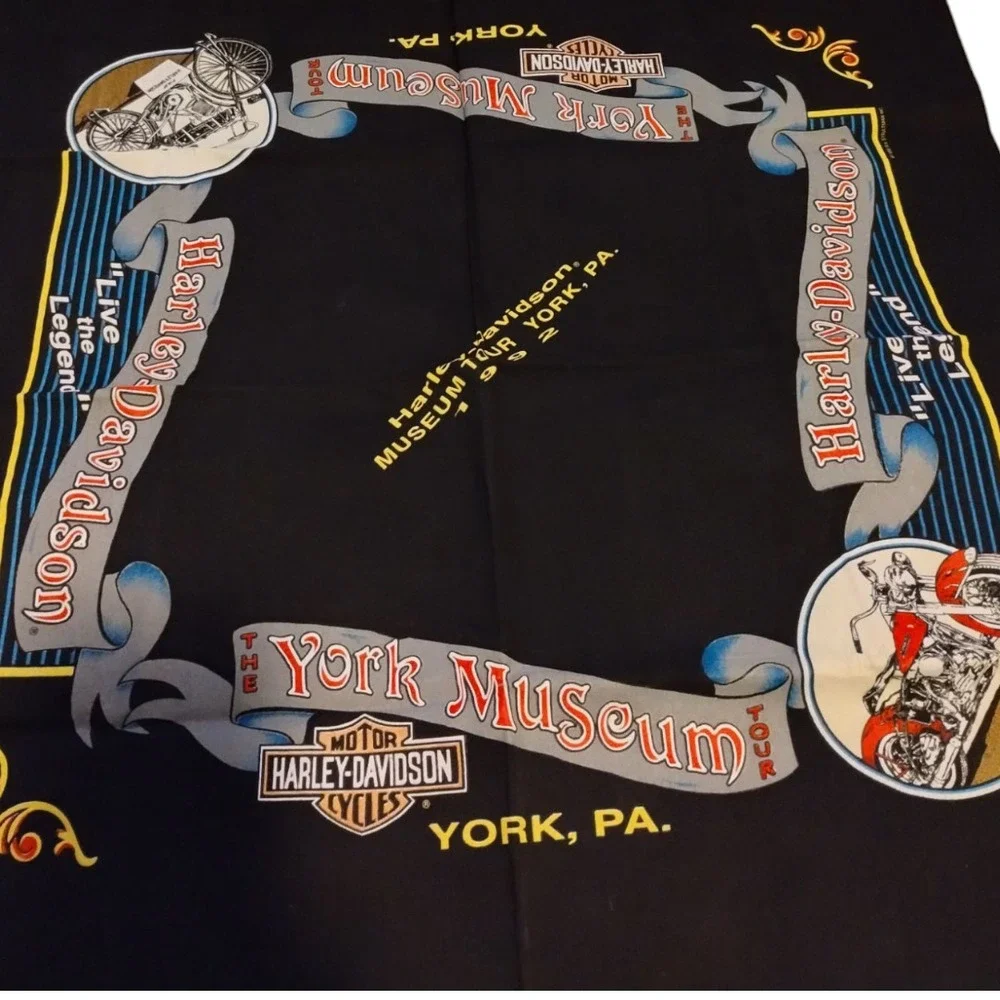 Vintage Harley Davidson 1992 Museum Tour York‎ PA Bandana Handkerchief Black